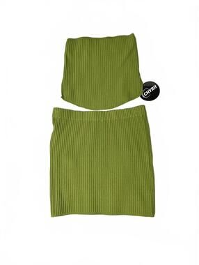 NWT Green Ribbed Knit Co-ord Two Piece Set, Y2K Bodycon Tube Top Festival Wear